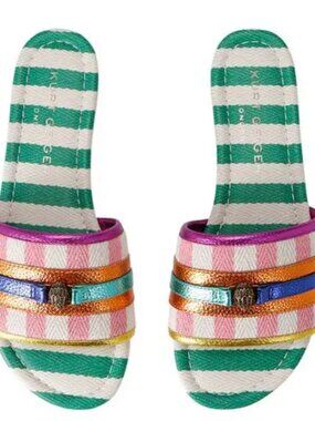 Kurt Geiger London Meena Eagle Rainbow Stripe Slide Sandals US 7.5 Flats NWOT